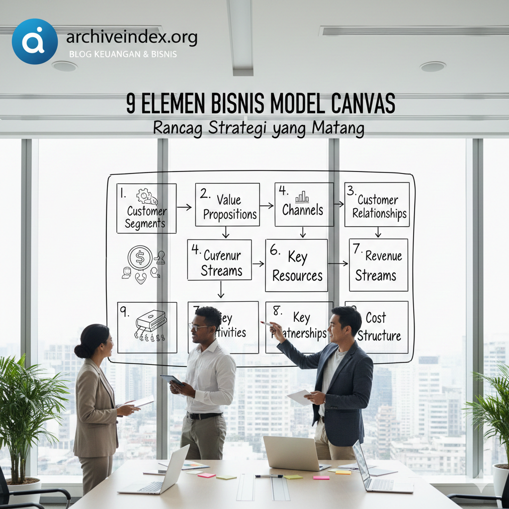 Kanvas 9 elemen bisnis model canvas, kamu bisa melihat peluang, risiko, dan arah bisnis lebih jelas.